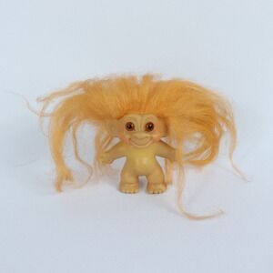 Vintage 1960s DAM Troll Long Orange Hair Amber Eyes 3"